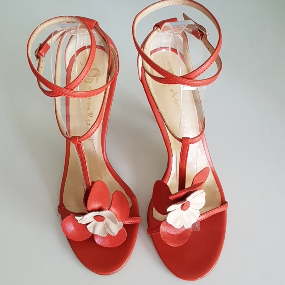 ANNARITA N orange ankle wrap heel sandals